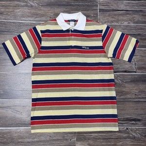 Vintage DeeCee Stipe Polo Shirt Single Stitch Made In USA Men Medium EUC